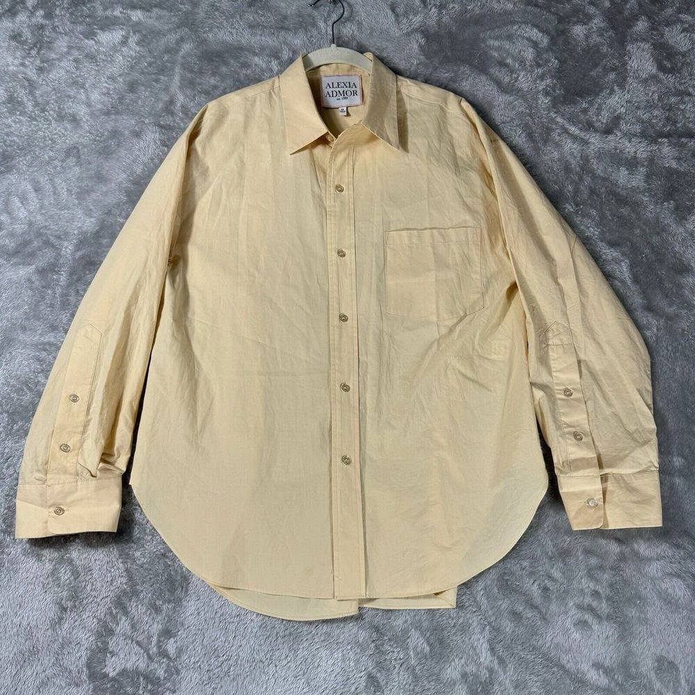 Alexia Admor Shirt Womens Medium Yellow Button Up Classic Cotton Top Office